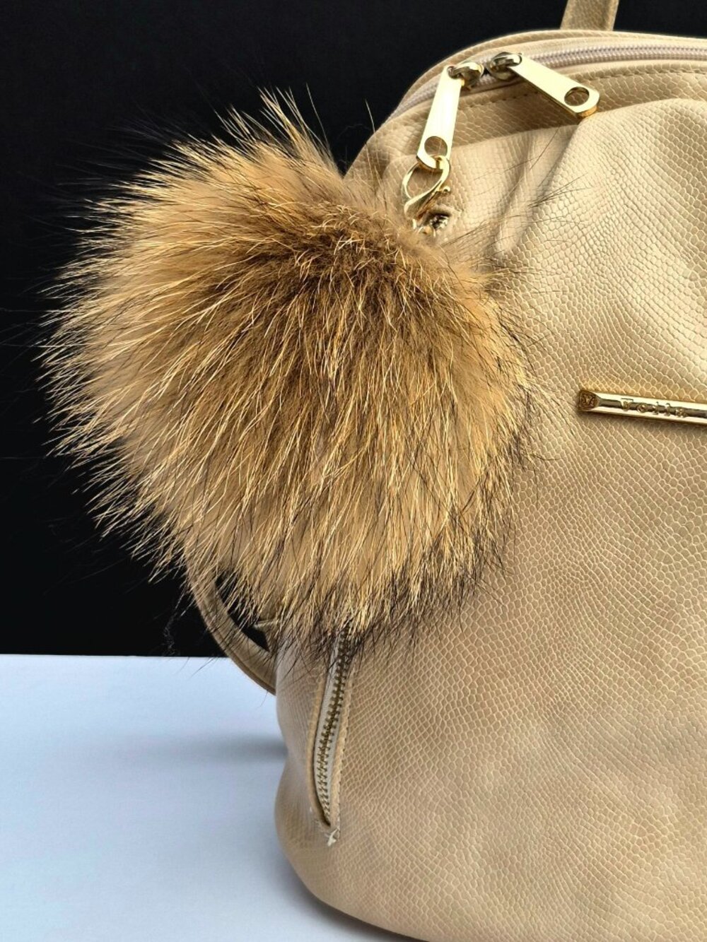 Real Raccoon Fur Pom Bag Charm Accessory, Luxury Car Key Chain